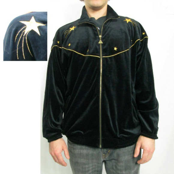 Vintage Other - 80s Velour Gold Star Embroidered Euro Joy 46" Ches